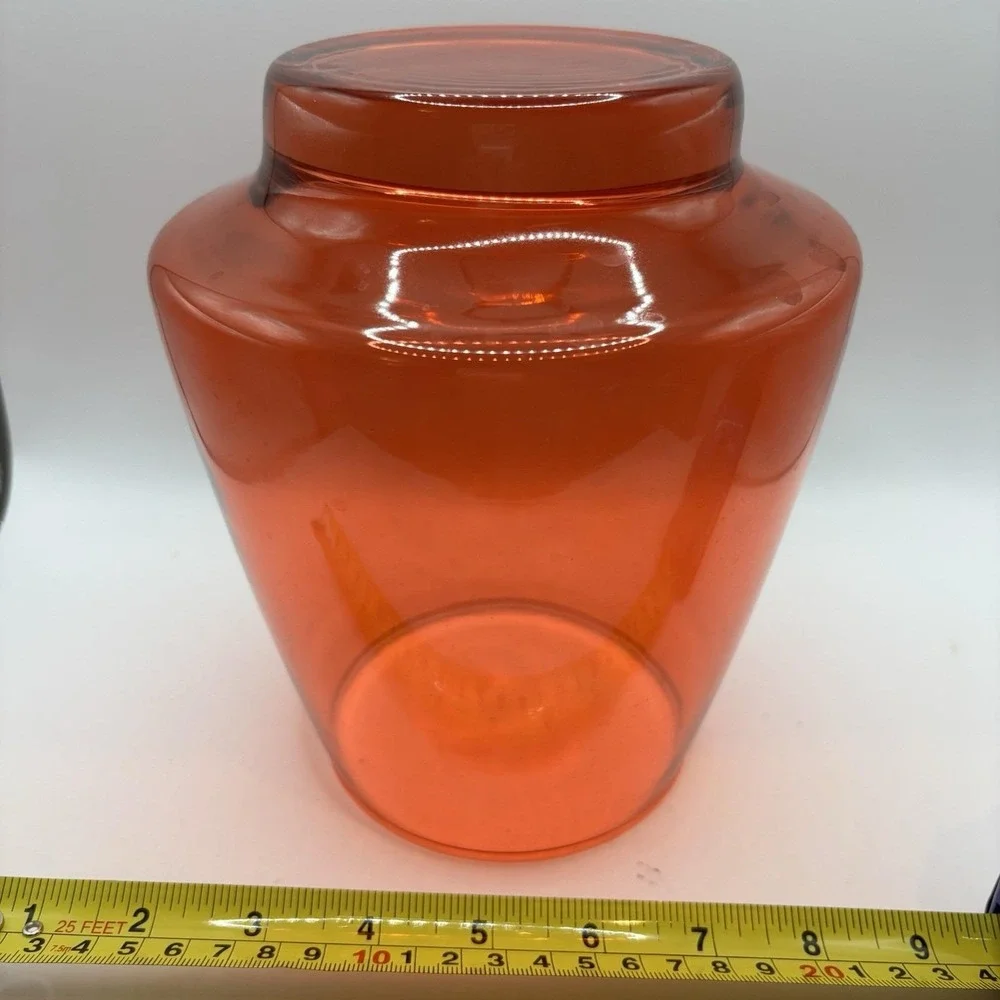 Vtg‎ Empoli Vase Italy Red Orange Extended Base  Globe  MCM 7.5 In Tall